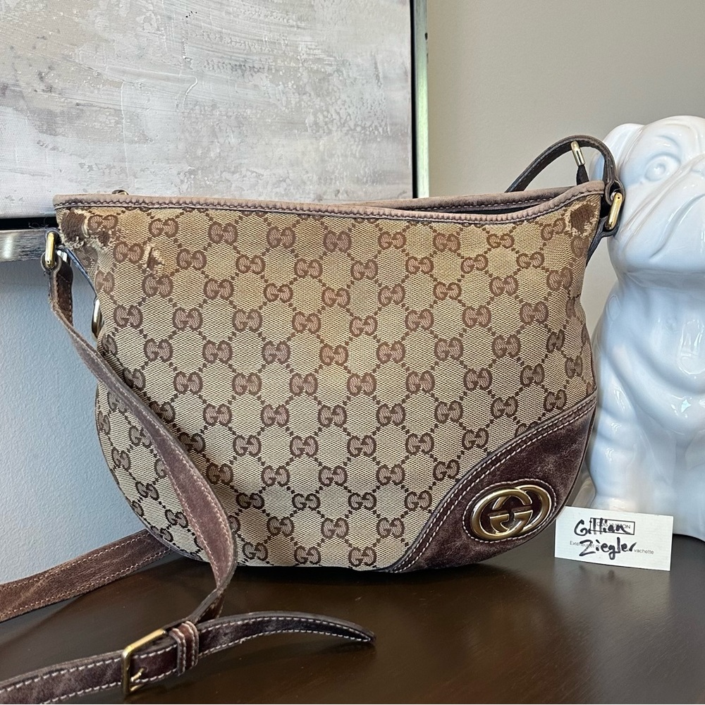 Gucci GG Brown Canvas Adjustable Crossbody Bag